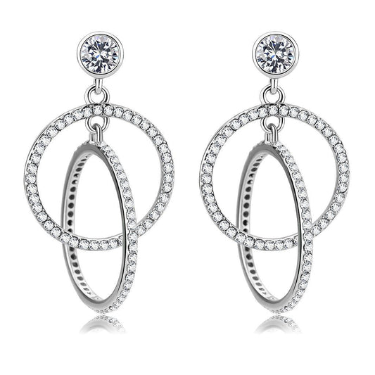 DA100 - High polished (no plating) Stainless Steel Earrings with AAA Grade CZ  in Clear-0