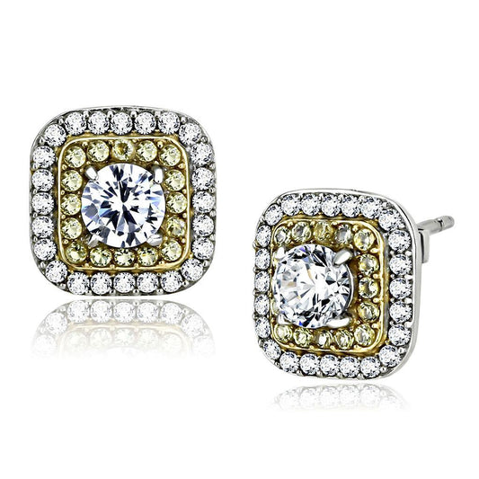DA220 - Two-Tone IP Gold (Ion Plating) Stainless Steel Earrings with AAA Grade CZ  in Clear-0