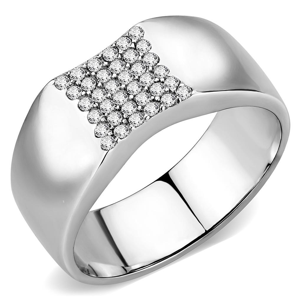 DA345 - No Plating Stainless Steel Ring with AAA Grade CZ  in Clear-0