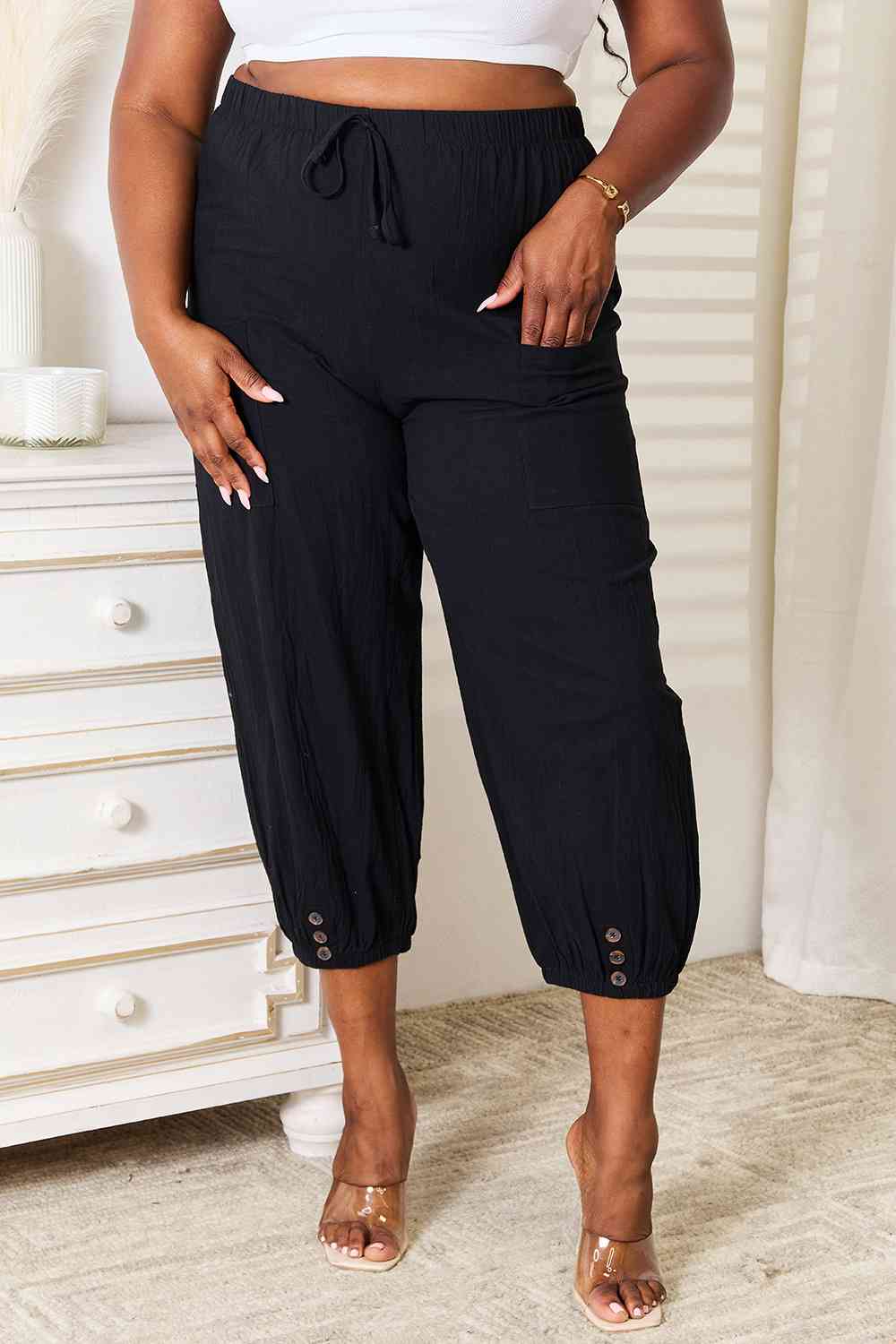 Double Take Decorative Button Cropped Pants-0