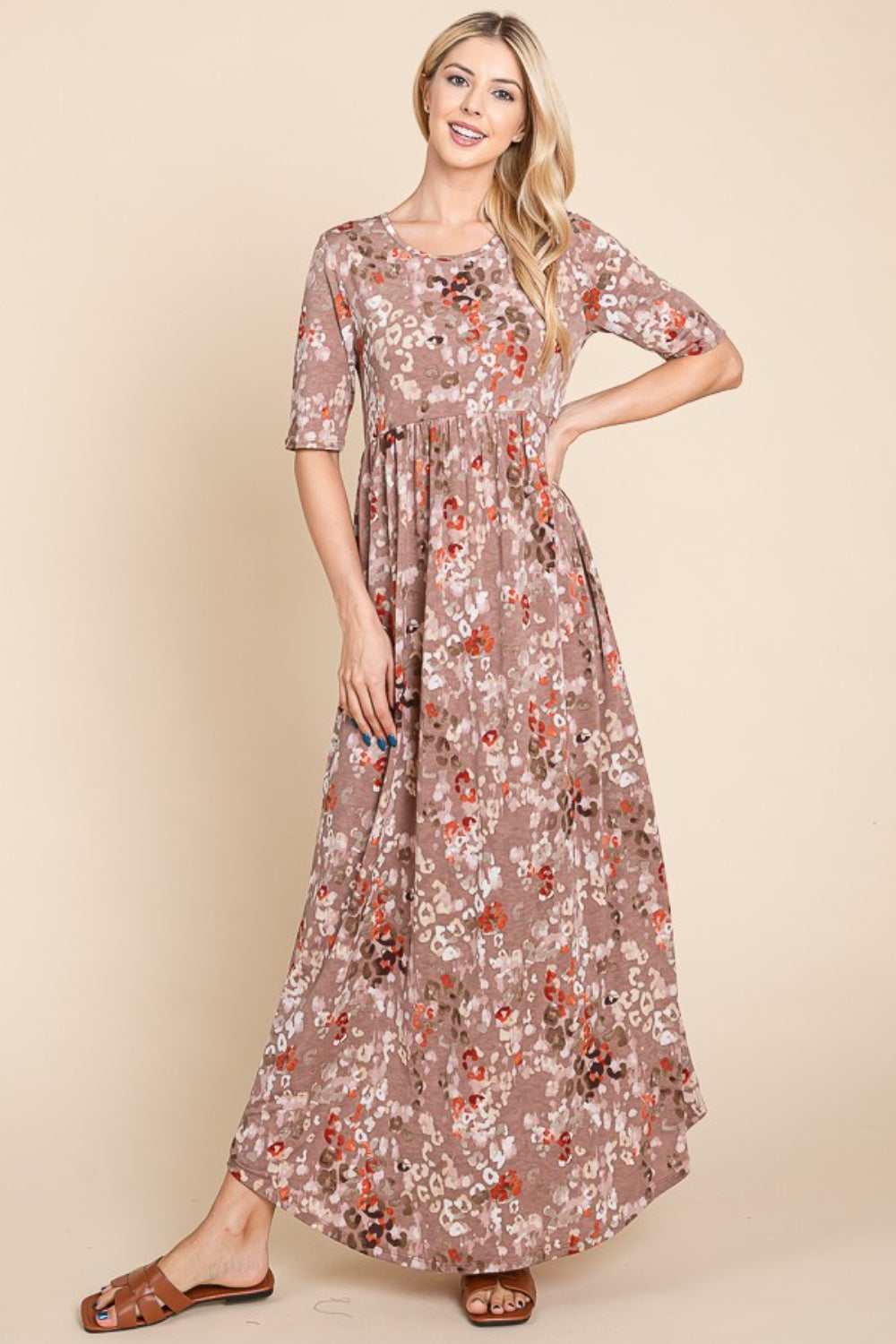 BOMBOM Printed Shirred Maxi Dress-3