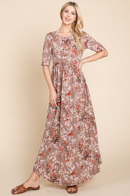 BOMBOM Printed Shirred Maxi Dress-3