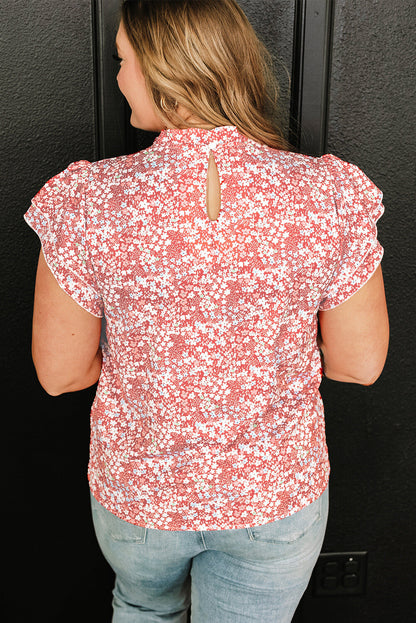 Jamie Plus Size Floral Print Ruffled Sleeve Frilled Neck Blouse-1