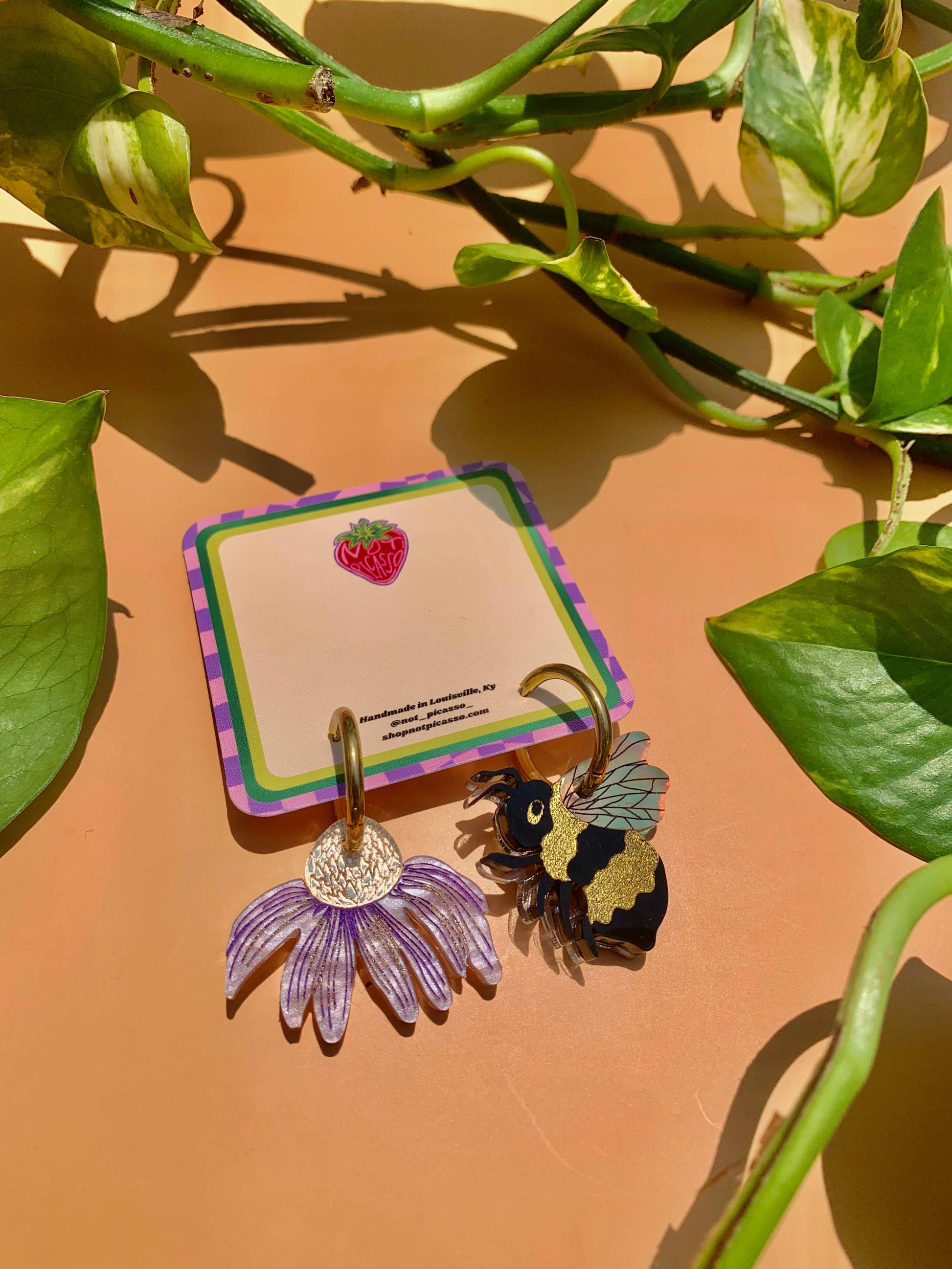 Bee and Flower Acrylic Earrings-1