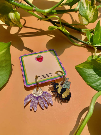 Bee and Flower Acrylic Earrings-1