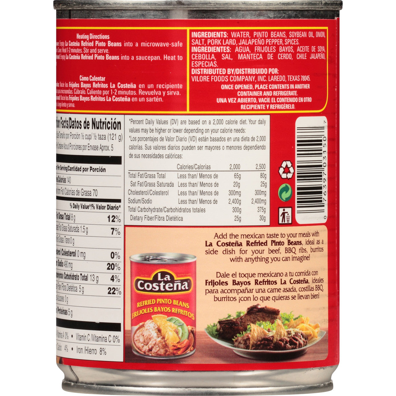 La Costena Bean Refried Pinto Beans (12x20.5 Oz)-4