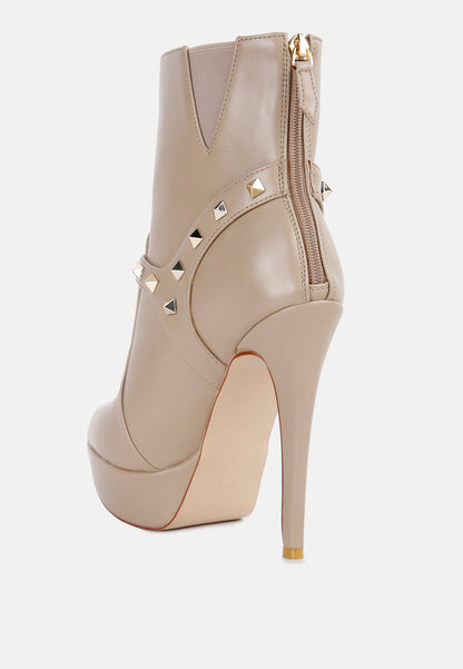 Dejang Metal Stud Embellished Faux Leather Ankle Boot-2