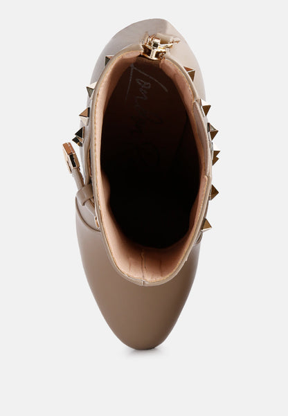 Dejang Metal Stud Embellished Faux Leather Ankle Boot-3