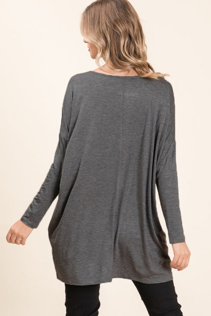 BOMBOM Round Neck Long Sleeve Oversized Top-1