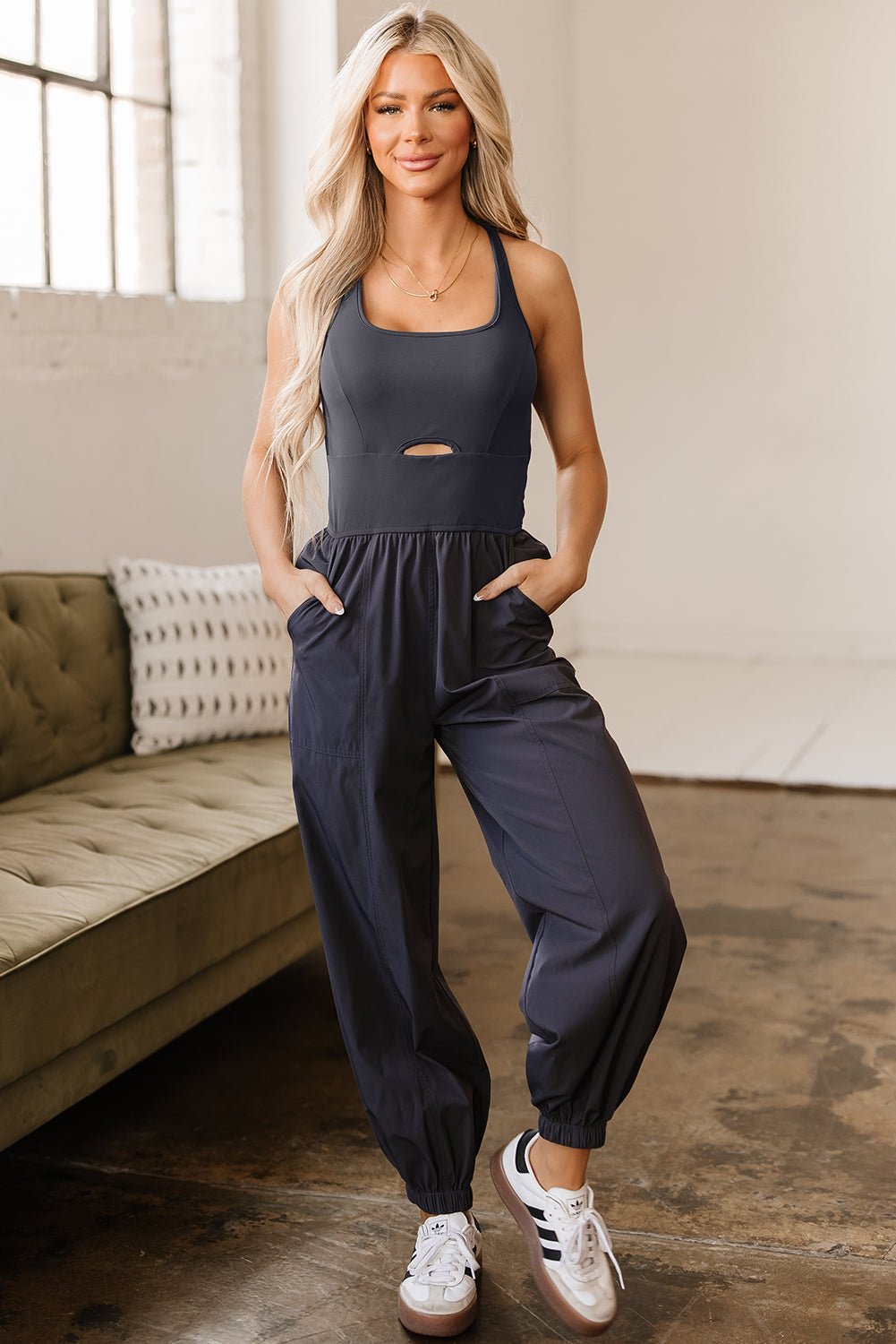 Avianna Back Crossed Straps Hollow Out Jogger Jumpsuit-0