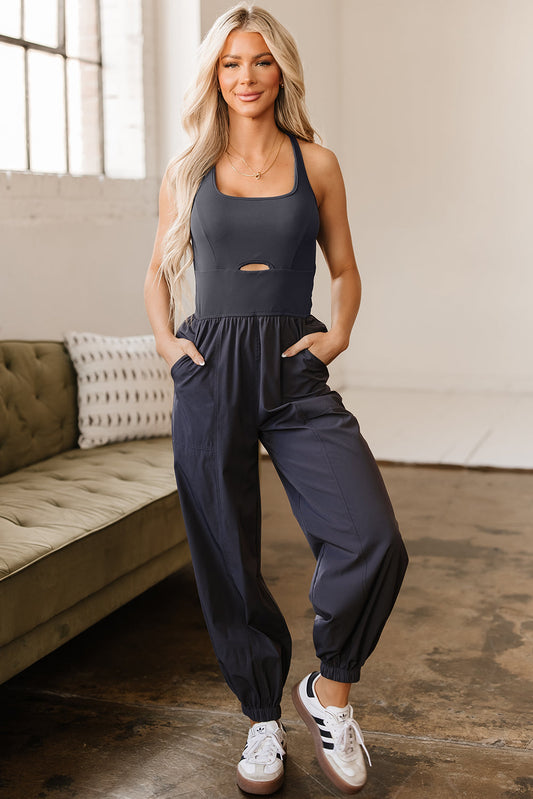 Avianna Back Crossed Straps Hollow Out Jogger Jumpsuit-0