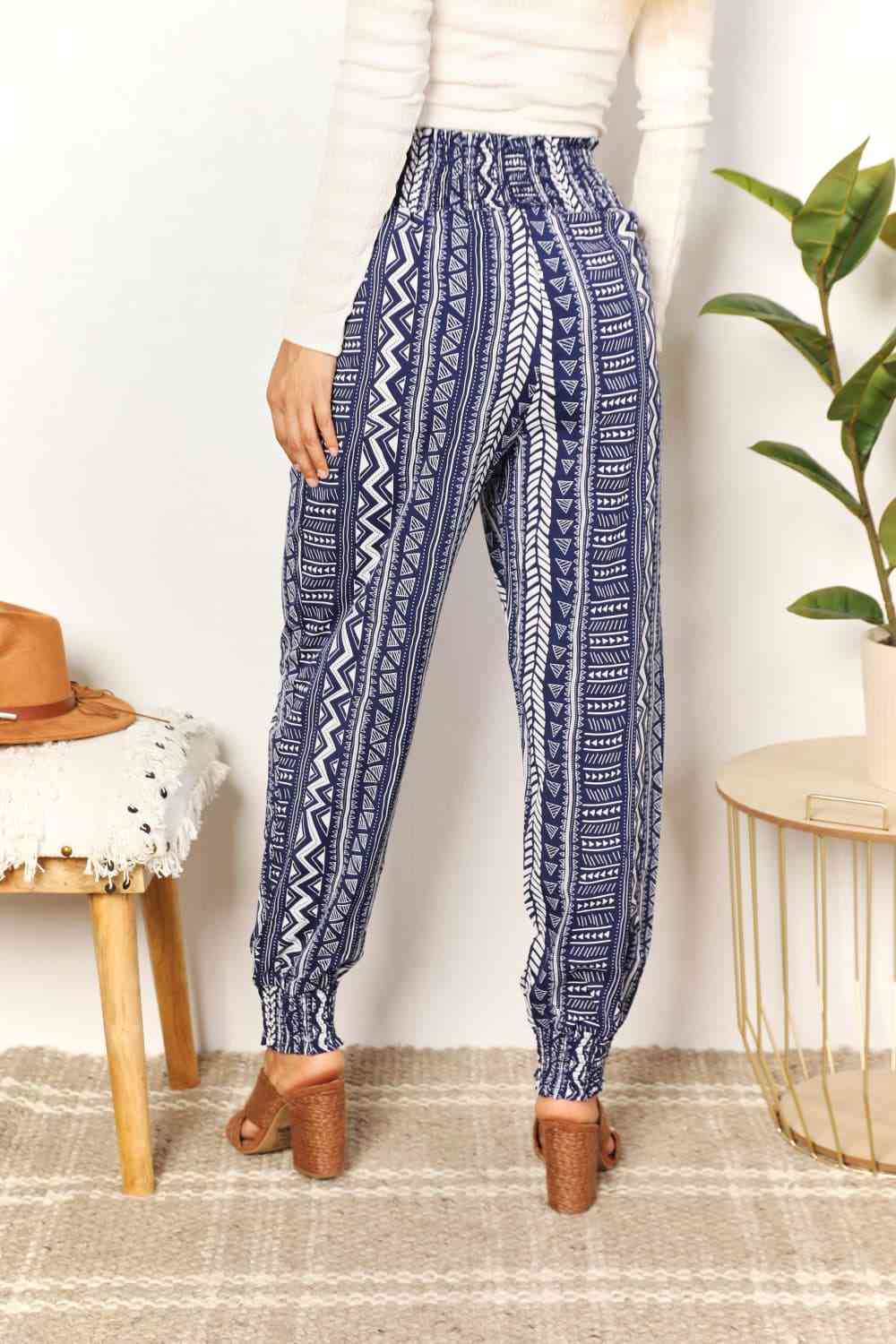 Double Take Geometric Print Tassel High-Rise Pants-1