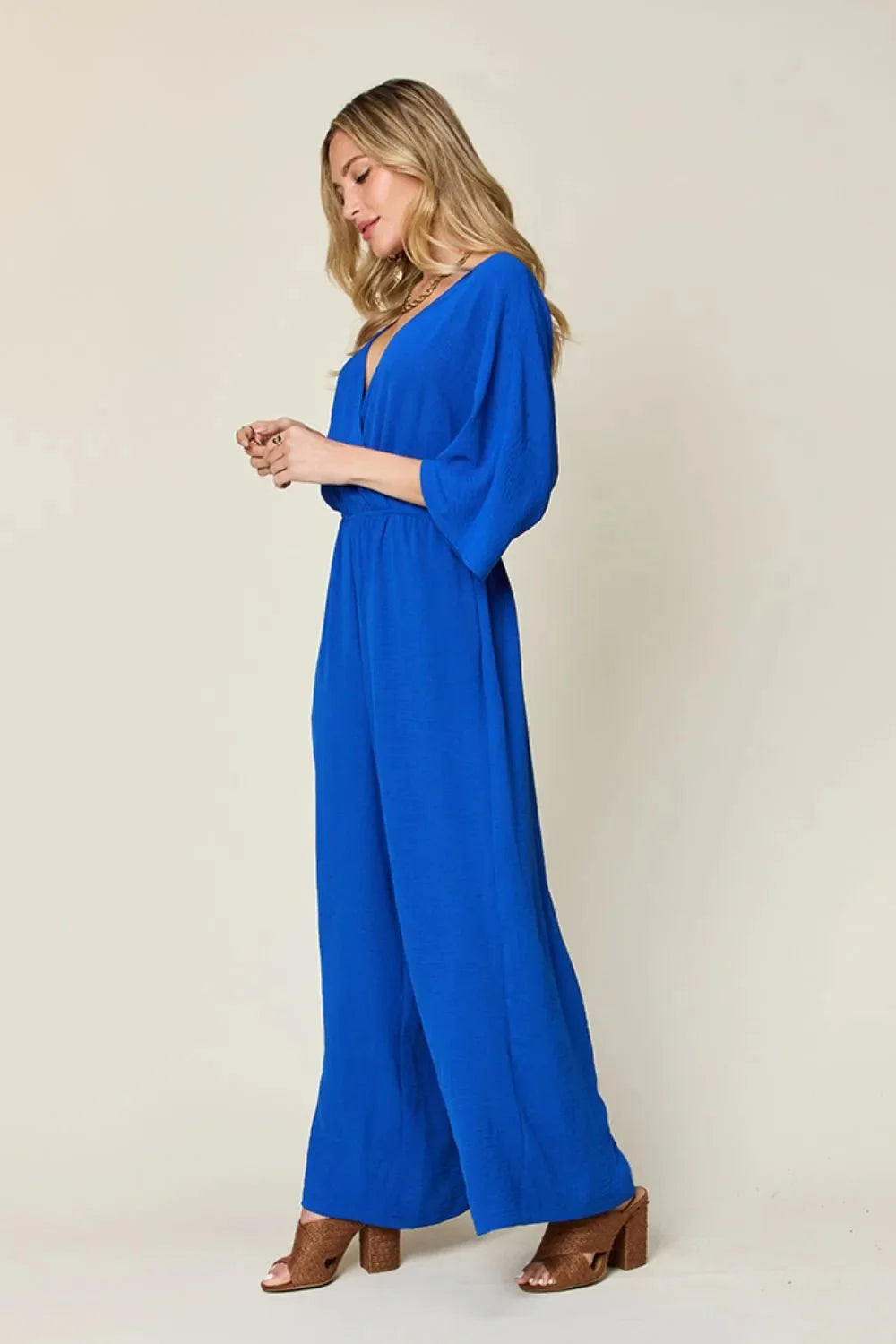 Double Take Full Size Surplice Wide Leg Jumpsuit with Pockets-1