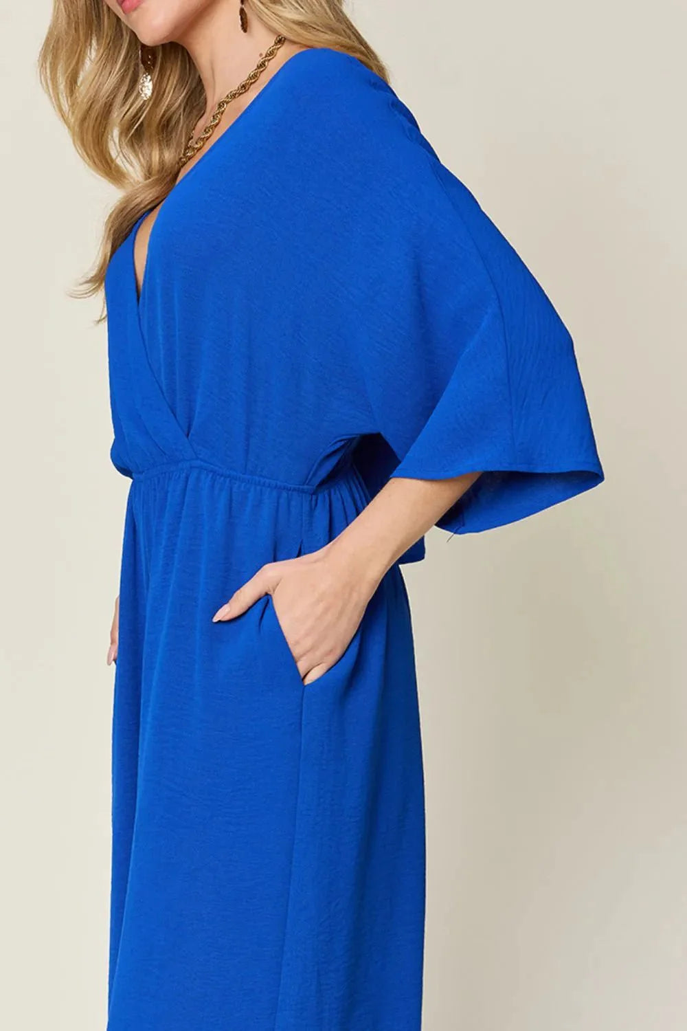 Double Take Full Size Surplice Wide Leg Jumpsuit with Pockets-3