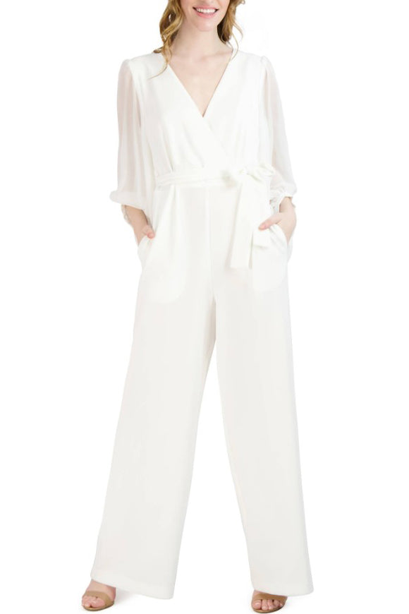 Donna Ricco Surplice-Neck Balloon-Sleeve Jumpsuit-0