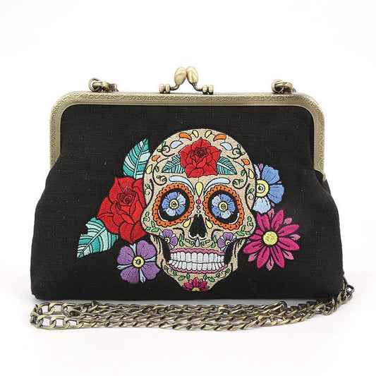 Floral Sugar Skull Kisslock Bag-0