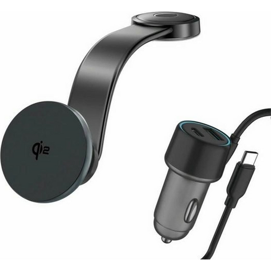 4smarts Indukciós Autós Töltő 15W + Autós Szivargyújtó Töltő 1xUSB és 1x Type-C Csatlakozással és Type-C Kábellel - Szürke (540988)-0