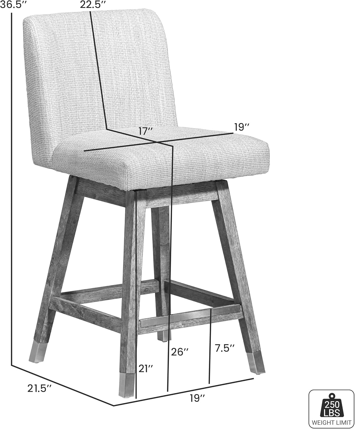 Basila Modern Farmhouse 26" Seat Height Swivel Bar Stool for Kitchen Island Counter in Brown Oak Wood with Taupe Fabric-2