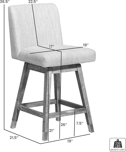 Basila Modern Farmhouse 26" Seat Height Swivel Bar Stool for Kitchen Island Counter in Brown Oak Wood with Taupe Fabric-2