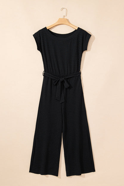 Georgina Checkered Mesh One Shoulder Short Sleeve Jumpsuit-3