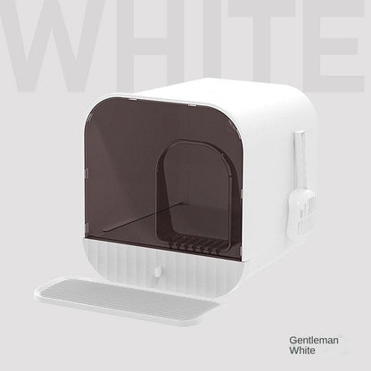 Enclosed And Splash-Proof Cat Litter Box With Drawer Design-5