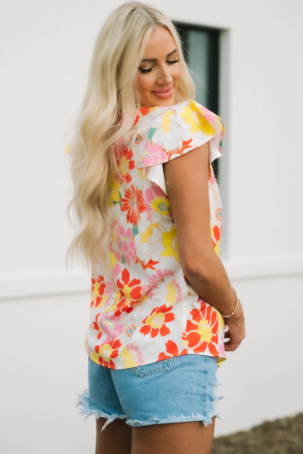 Judith Multicolor Flutter Sleeves Floral Blouse-2
