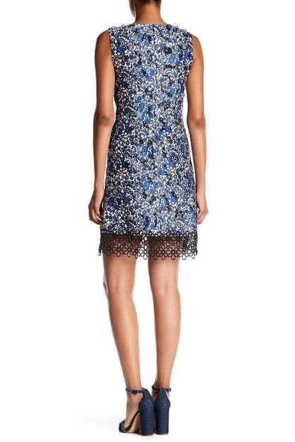 Elie Tahari V-Neck Sleeveless Zipper Back A-Line Floral Burnout Crochet Dress-1