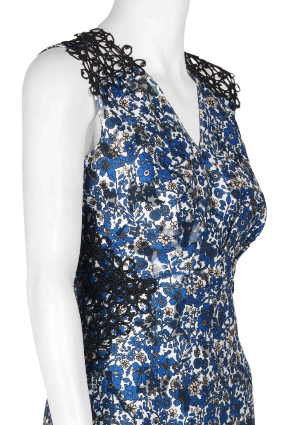 Elie Tahari V-Neck Sleeveless Zipper Back A-Line Floral Burnout Crochet Dress-2
