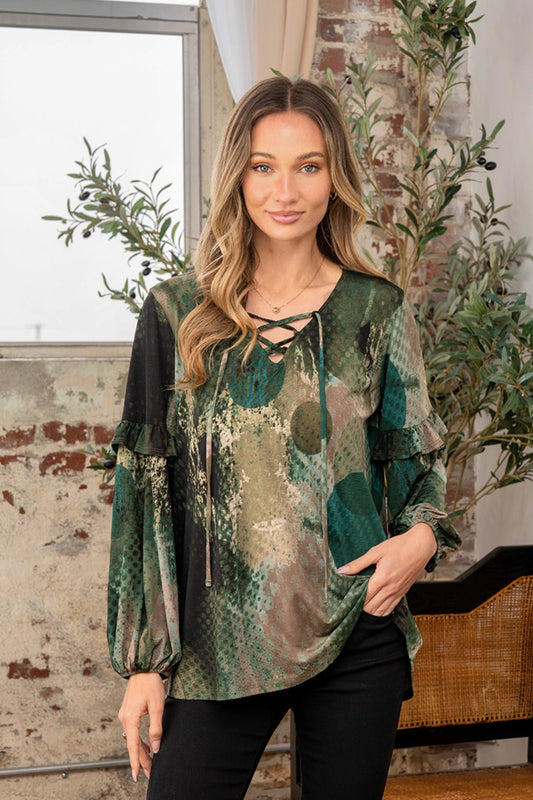Sew In Love Full Size Snakeskin Print Long Sleeve Top with Ruffle-0