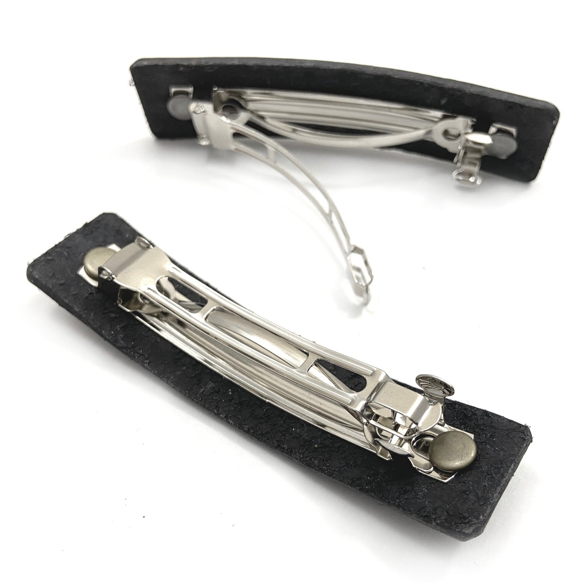 Copper Feather on Black Leather Hair Barrette - Handmade-2