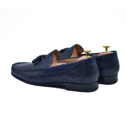 Lucca - Navy Leather Tassel Loafers-3