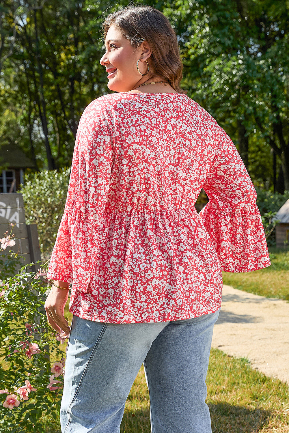 Lena Plus Size Floral V Neck Blouse-1