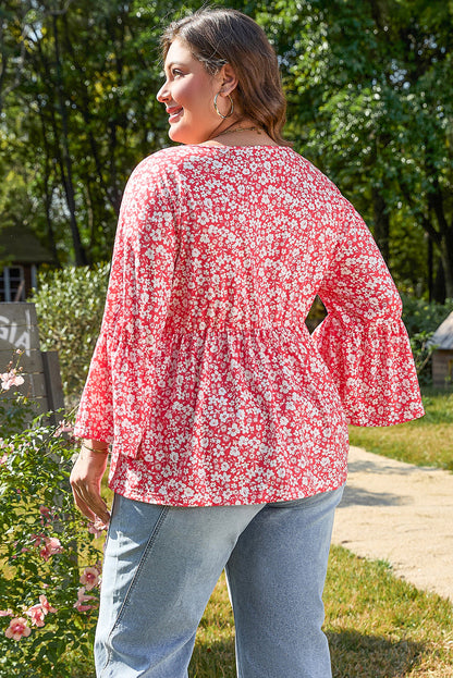 Lena Plus Size Floral V Neck Blouse-1