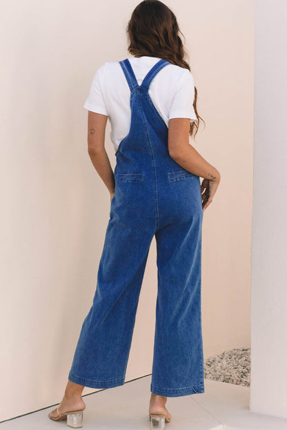 Elodie Knotted Strap Wide Leg Denim Overalls-1