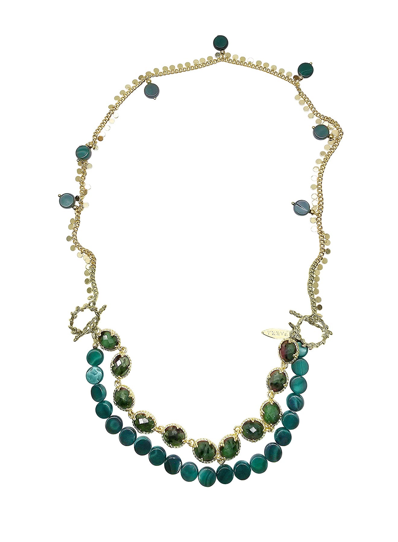 Green Gemstone With Chain Versatile Necklace PN061-0