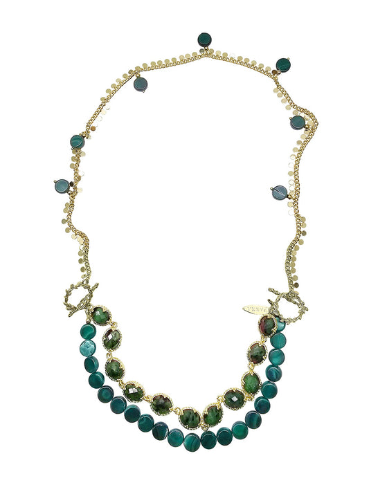 Green Gemstone With Chain Versatile Necklace PN061-0