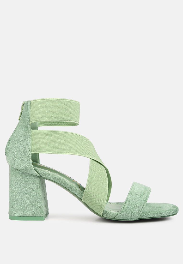Elastic Strappy Block Heel Sandals-0