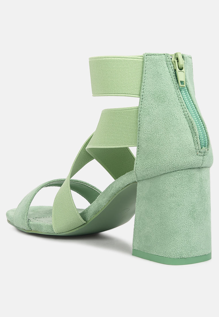 Elastic Strappy Block Heel Sandals-2