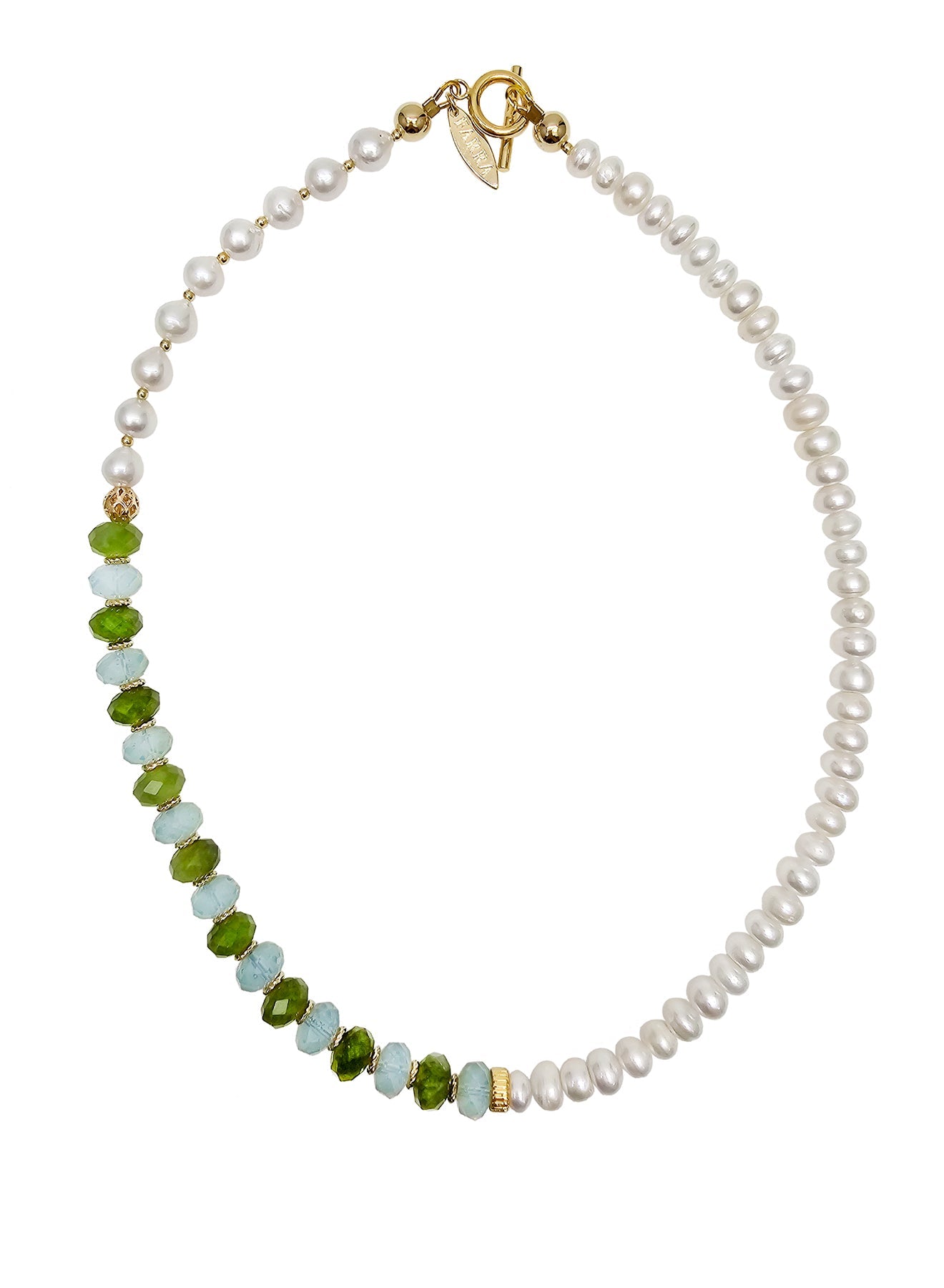 Freshwater Pearls With Green Jade And Opal Color Matching Necklace PN069-0