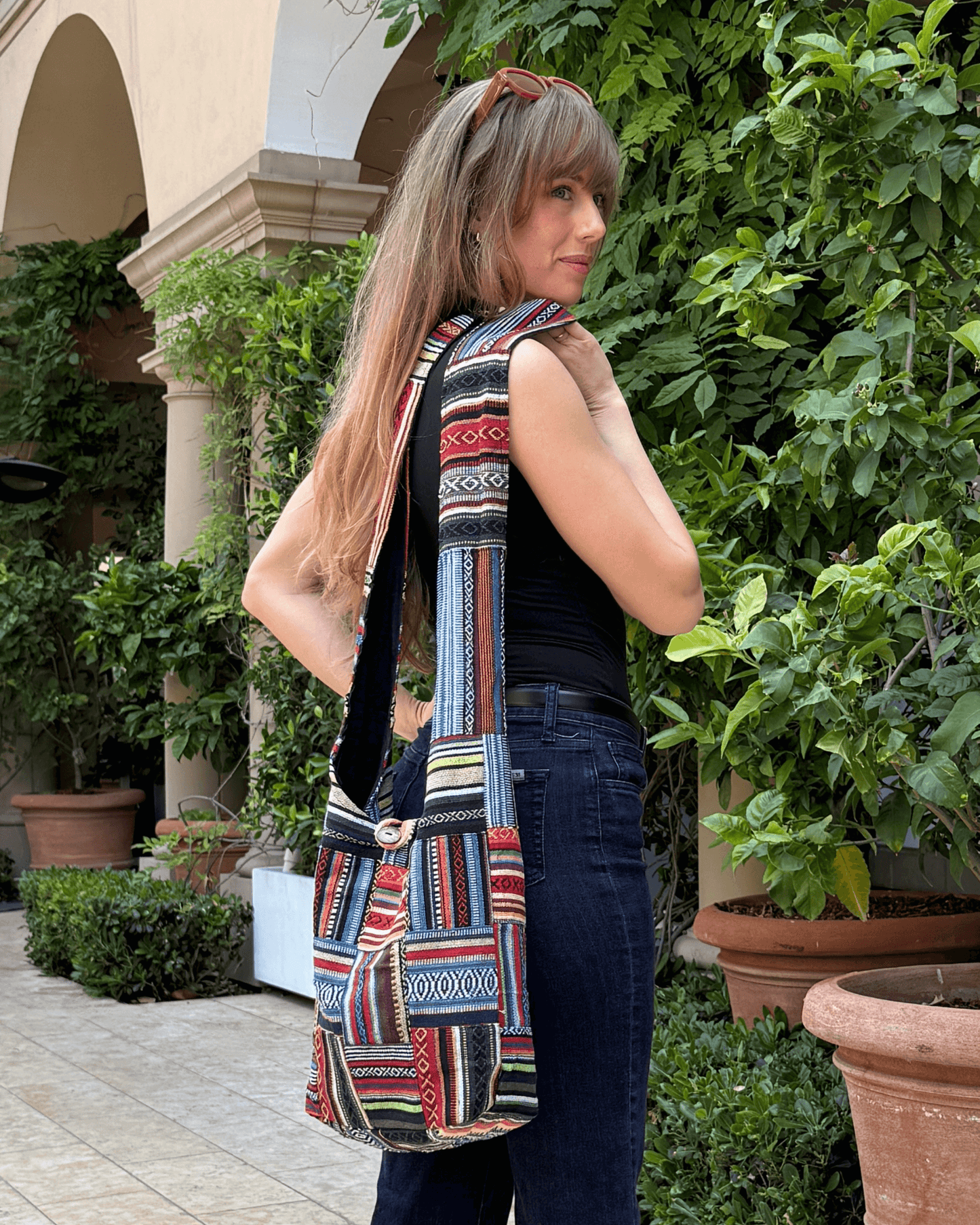 Kathmandu Collection Patchwork Striped Hobo Bag-4