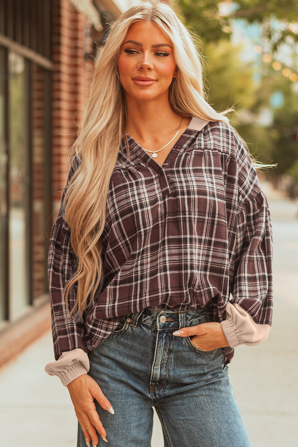 Lauren Plaid Patchwork Long Sleeve Hooded Top-3