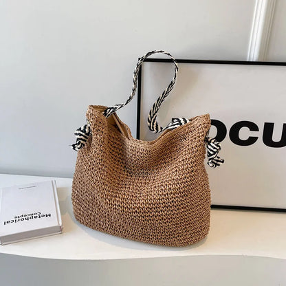 Summer Straw Shoulder Bag – Large Capacity