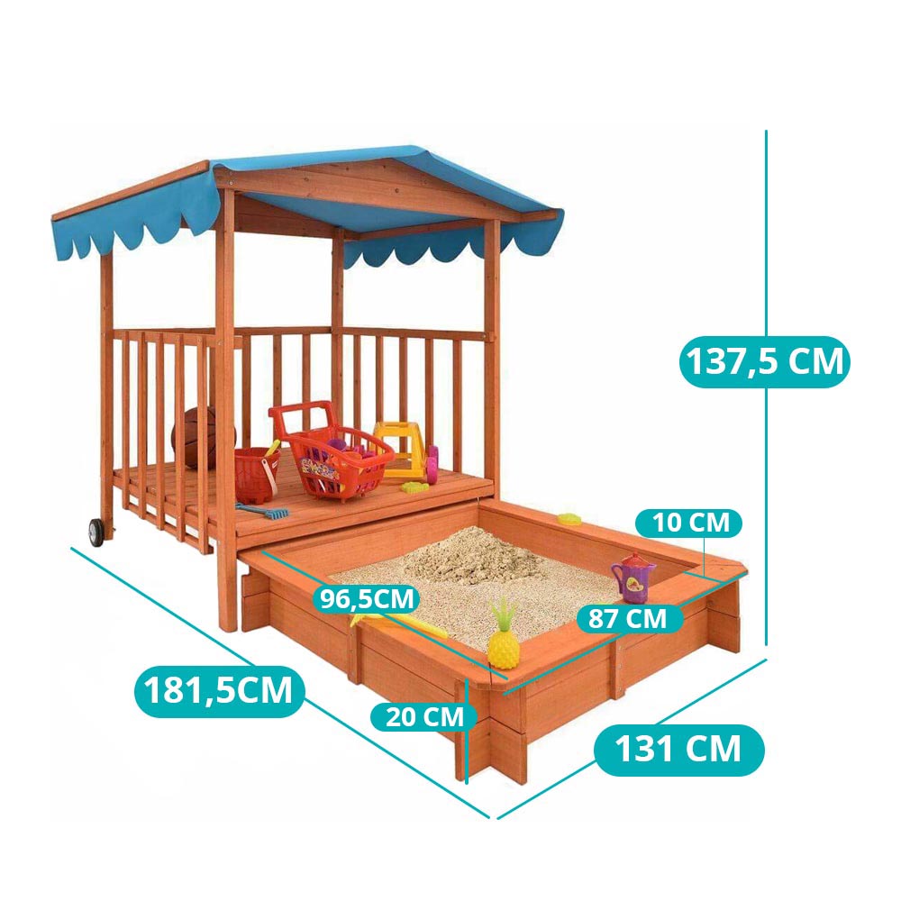 Fa játszóház homokozóval és árnyékoló tetővel-4