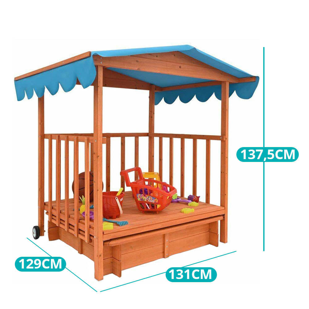 Fa játszóház homokozóval és árnyékoló tetővel-3