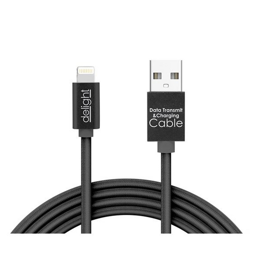 Cablu pentru incarcare si transfer de date compatibil Iphone "Lightning" Delight, iluminare LED - rosu, invelis special anti-incolacire, lungime 1m, curent maxim 1A, culoare negru (55442I-BK)-0