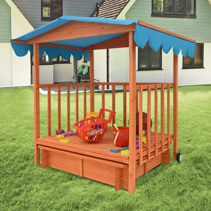 Fa játszóház homokozóval és árnyékoló tetővel-1