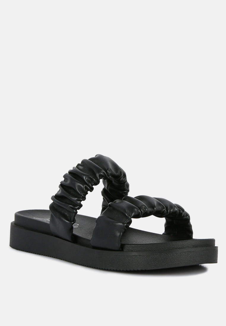 Faux Leather Ruched Strap Platform Sandals-3