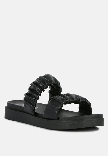 Faux Leather Ruched Strap Platform Sandals-3