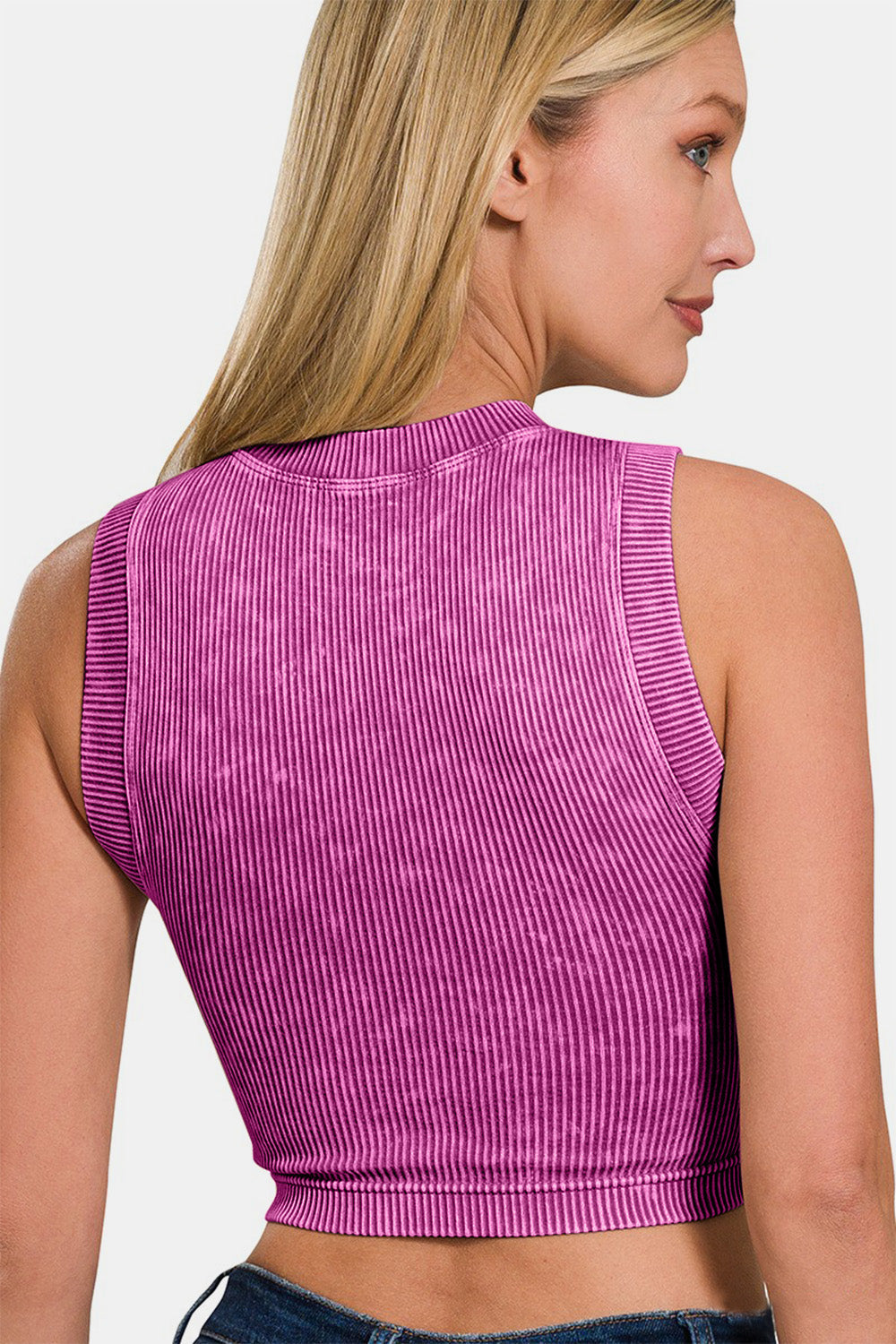 Zenana Washed Ribbed Seamless Crop Tank with Bra Pad-1