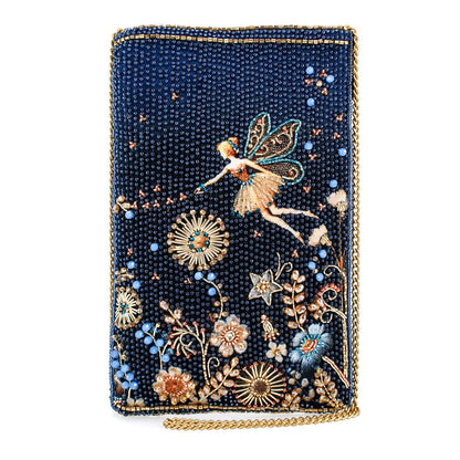 Fairy Dust and Floral Blue Beaded Crossbody Phone Bag-0